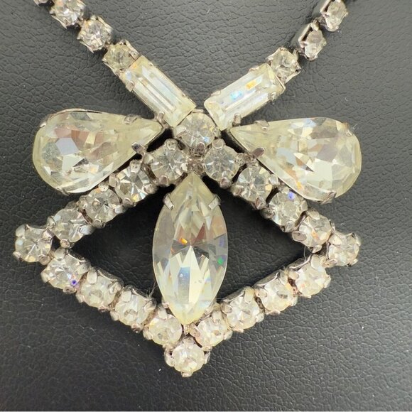 Rare 1940s Old Hollywood Vintage Rhinestone Necklace Signed Jayflex Sterling - Picture 3 of 10